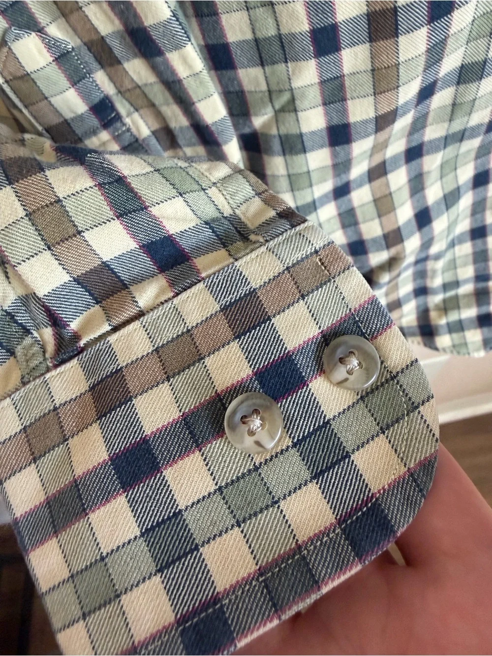 Viyella Vintage Cotton Wool Plaid Button Down Shirt Size L Green Brown Mens - Picture 9 of 13